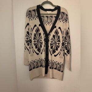 Tory Burch Black and Cream Patterned Cardigan